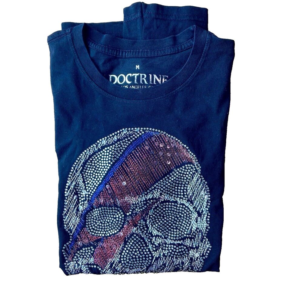 Doctrine Collection Mens Cotton T-Shirt Black Stud & Emb Skull Y2k Grunge M NWT - Picture 7 of 7